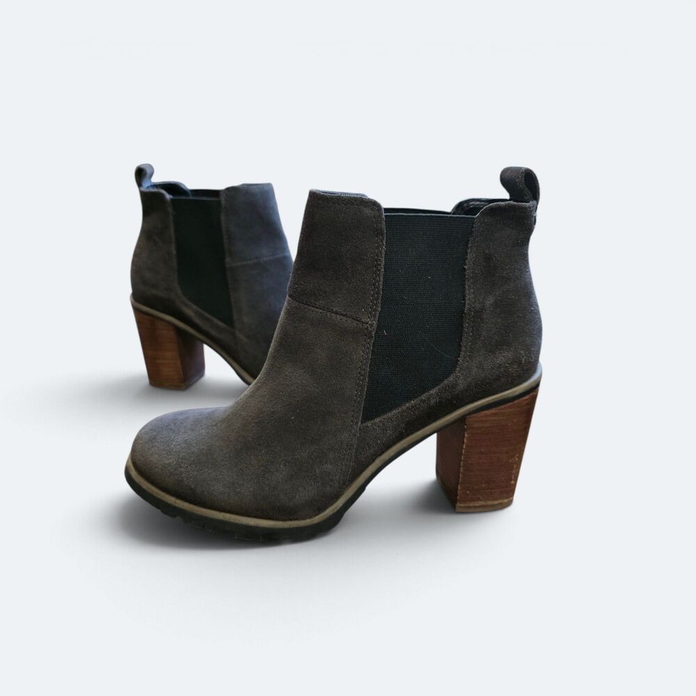 Crevo Alicia Charcoal Suede Leather Chelsea Heeled Ankle Boots Women's Size 10